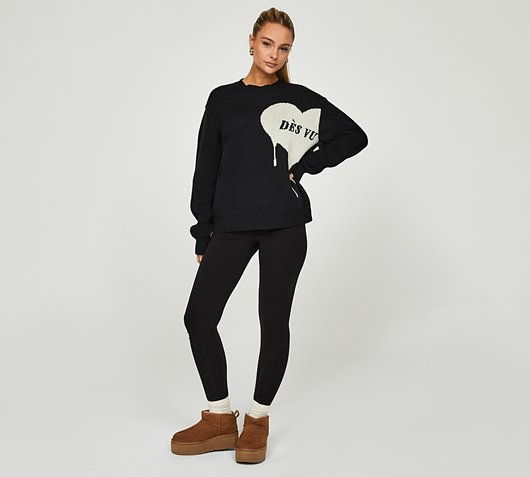 Dès Vu Womens Drip Heart Knit Jumper | Black / Cream | Footasylum