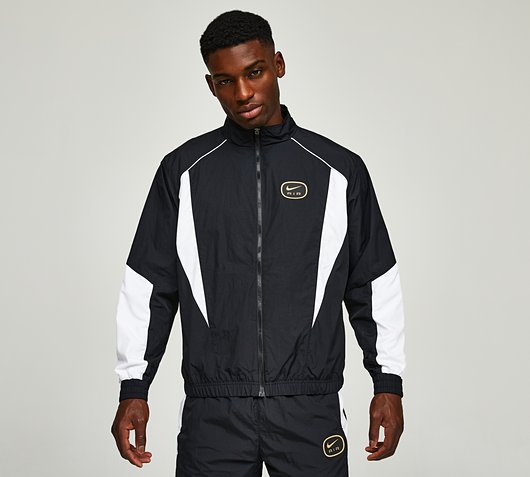 Nike Swoosh Air Woven Tracktop Black White Metallic Gold Footasylum