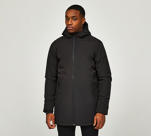 Brave Soul Padded Long Length Puffer Jacket | Black / Black