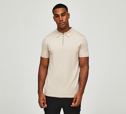 Short Sleeved Quarter Zip Knit Polo Shirt