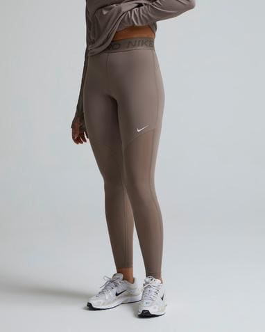 Nike Womens Pro Dri-FIT Mid-Rise Mesh Insert Legging Mink Brown