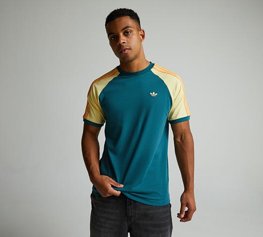★adidas★ Cali Tea Tech Green Yellow KC4961 adidas Original Cali 3 Stripes Mens Short Sleeve Shirt Tech