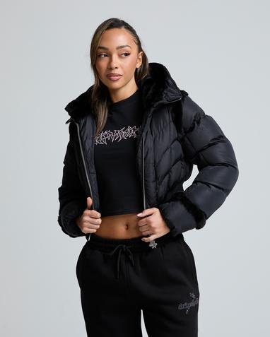 Dripmade Womens Untamed Cropped Puffer Jacket | Jet Black | Footasylum