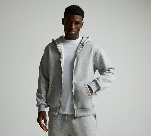Closure London Relaxed Zip Through Hoodie | Light Marl | Footasylum
