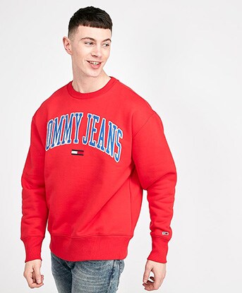 Buy > tommy jeans jumper red > in stock