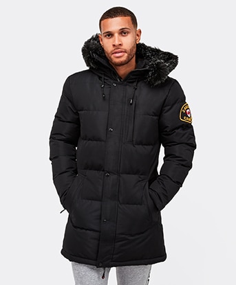 white puffer jacket with fur hood mens