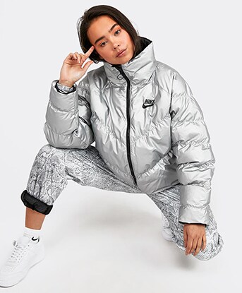 nike silver high neck padded jacket