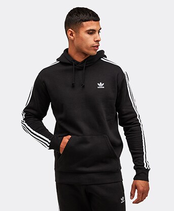 adidas Originals 3 Stripe Overhead Hoodie Black White Footasylum
