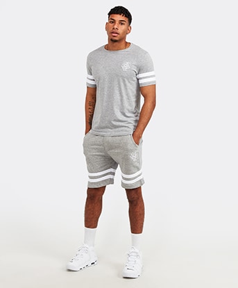 Brave Soul Stripe T Shirt and Short Suit Grey Footasylum