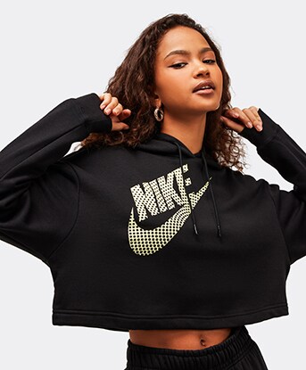 Nike Womens Fleece Pullover Crop Dance Hoodie | Black | Footasylum