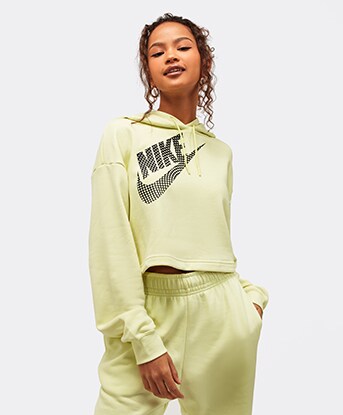 Nike Womens Fleece Pullover Crop Dance Hoodie | Luminous Green | Footasylum