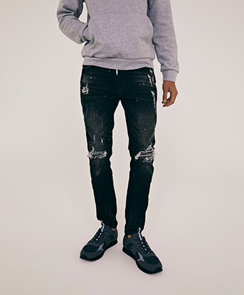 men's grey jeans paint splatter
