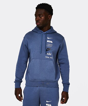 Nike Multi Logo Overhead Hoodie Diffused Blue Footasylum