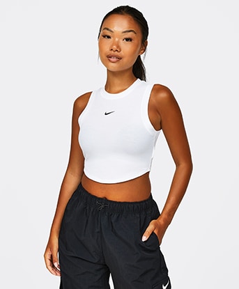 Nike Womens Essential Rib Crop Tank Top White Black Footasylum