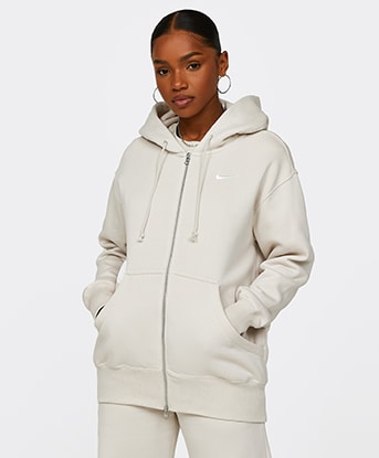 Nike Womens Phoenix Fleece Full Zip Oversized Hoodie | Light Orewood / Sail  | Footasylum