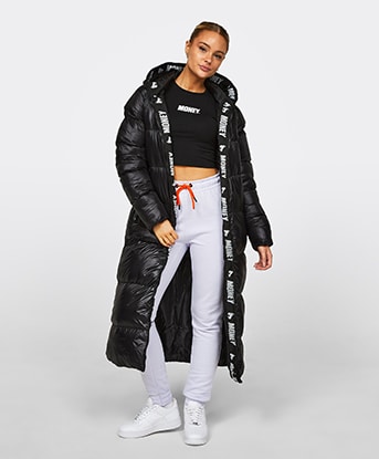 Womens Logo Trim Longline Puffer Jacket