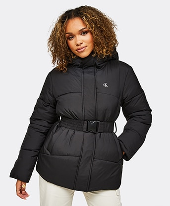 Womens Logo Belt Short Puffer Jacket