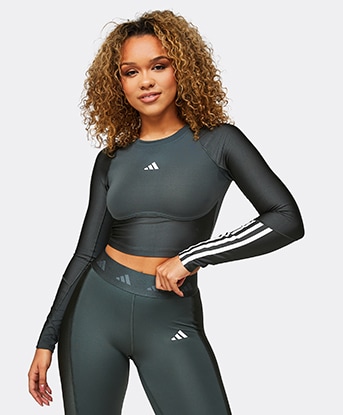 Womens Hyperglam Shine Long-Sleeve Crop Top