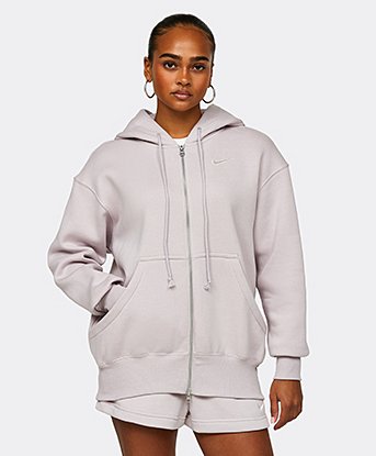 Nike Womens Phoenix Fleece Full Zip Oversized Hoodie Platinum Violet Sail Footasylum