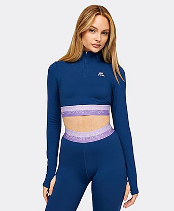 Womens Zip Icon Contrast Crop 2.0 Quarter Zip Top 