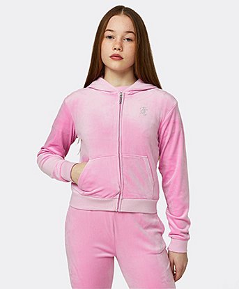 Girls Diamante Velour Full Zip Hoodie