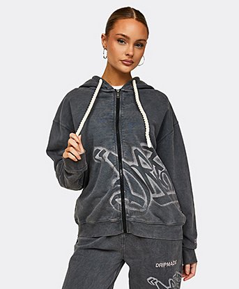 Womens Graffiti Spray Full Zip Hoodie
