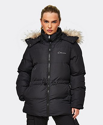 Womens Adjustable Waist Puffer Jacket