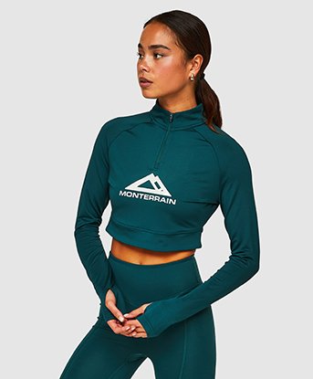 Womens Glide Crop Quarter Zip Long Sleeve T-Shirt