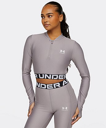 Womens HeatGear Rib Quarter Zip Long Sleeve Top