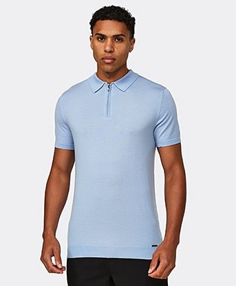 Short Sleeved Quarter Zip Knit Polo Shirt