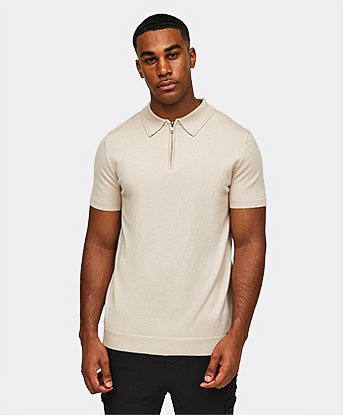 Short Sleeved Quarter Zip Knit Polo Shirt