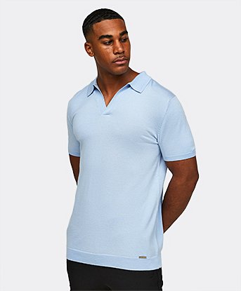 Open Collar Knit Polo Shirt