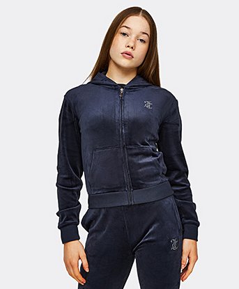 Girls Diamante Velour Full Zip Hoodie