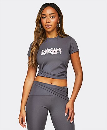 Womens Defaced Asymmetrical Crop T-Shirt