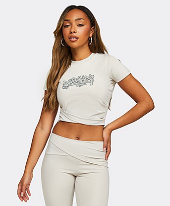 Womens Defaced Asymmetrical Crop T-Shirt