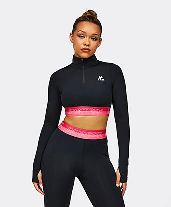 Womens Zip Icon Contrast Crop 2.0 Quarter Zip Top 