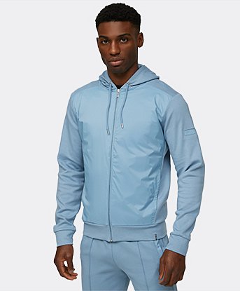 Woven Overlay Full Zip Hoodie