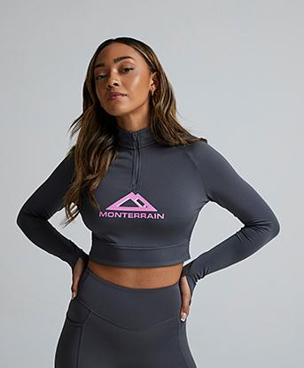 Womens Glide Crop Quarter Zip Long Sleeve T-Shirt