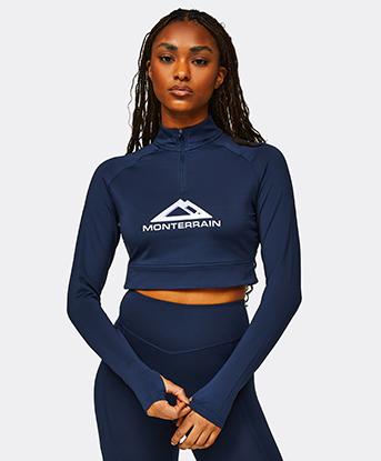 Womens Glide Crop Quarter Zip Long Sleeve T-Shirt