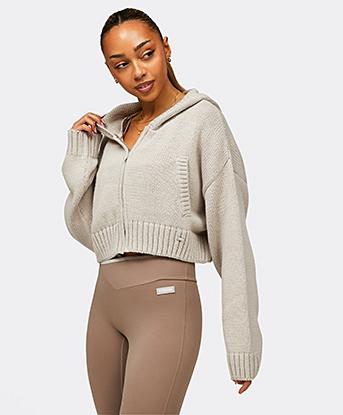 Womens Hallie Crop Knit Hoodie