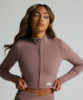 Womens SLB Ruched Long Sleeved Zip Top