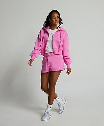 pink nike tech fleece shorts