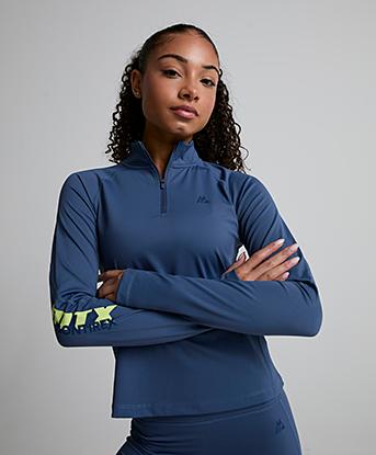 Montirex Womens Nova Quarter Zip Top | Greyed Indigo | Footasylum