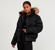 Forena Womens Tori Puffer Bomber Jacket - Black - Size L