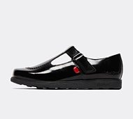 Kickers Junior Fragma T Bar Patent Leather Shoe - Black - Size 5