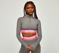 Montirex Womens Zip Icon Contrast Crop 2.0 Quarter Zip Top - Grey - Size S