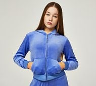 Juicy Couture Girls Diamante Velour Full Zip Hoodie - Blue - Size S/G
