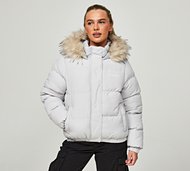 Closure London Womens Fur Hooded Puffer Jacket - White - Size 6