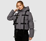 Dripmade Womens Limit Toggle Crop Puffer Jacket - Grey - Size XS