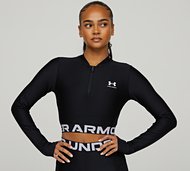 Under Armour Womens HeatGear Rib Quarter Zip Long Sleeve Top - Black - Size L